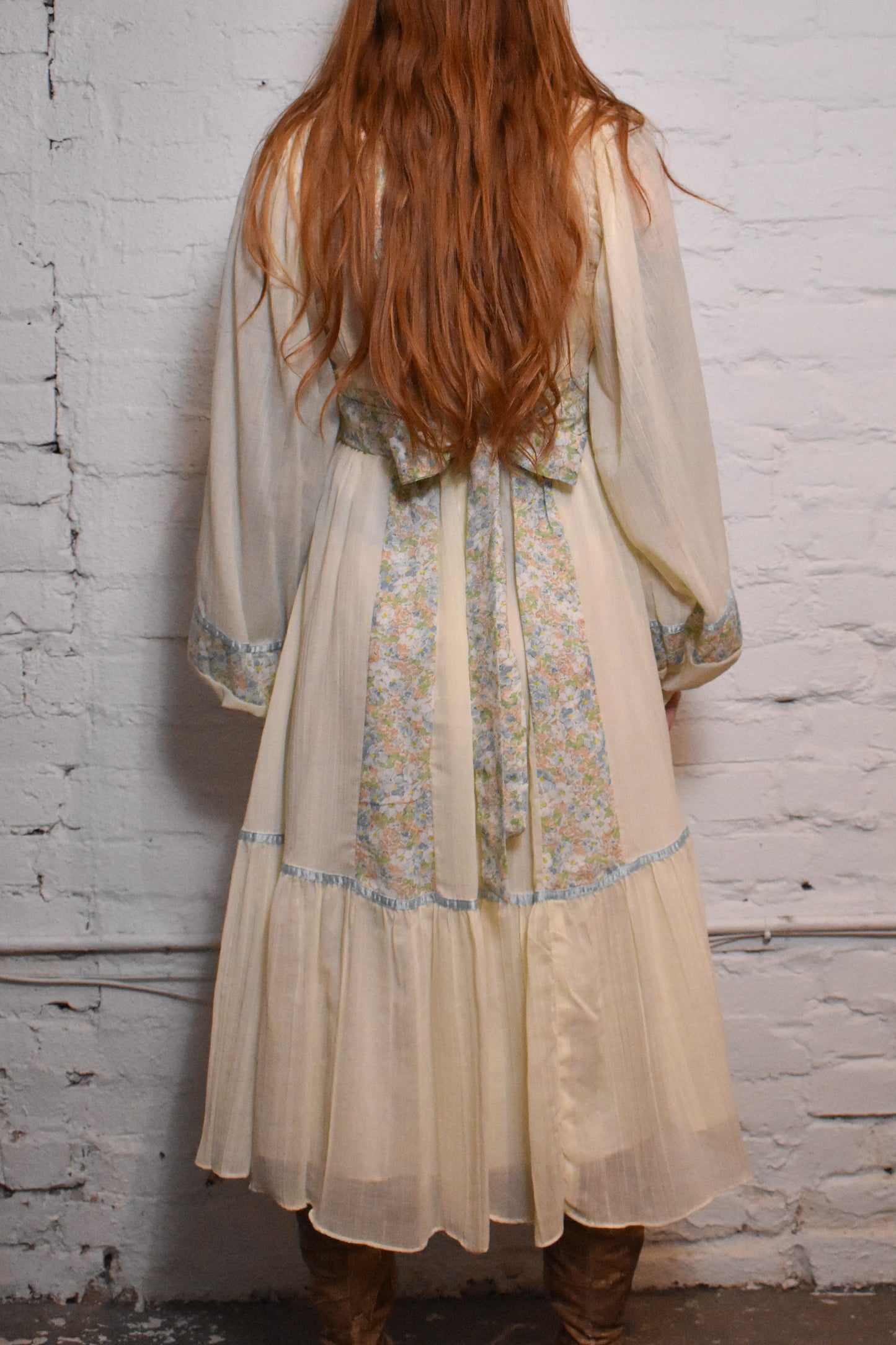 Vintage 1970s "Gunne Sax" Cream Peasant Midi Dress