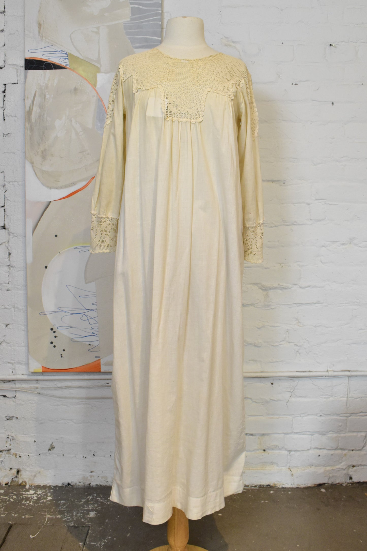 Vintage Antique White Cotton Crochet Nightgown