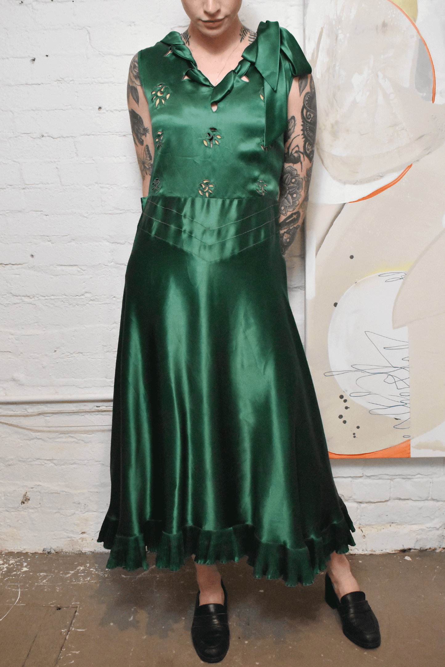 Vintage 1920s/30s Forest Green Satin Dress