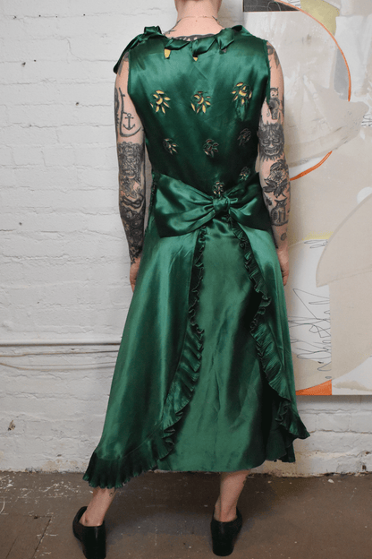 Vintage 1920s/30s Forest Green Satin Dress