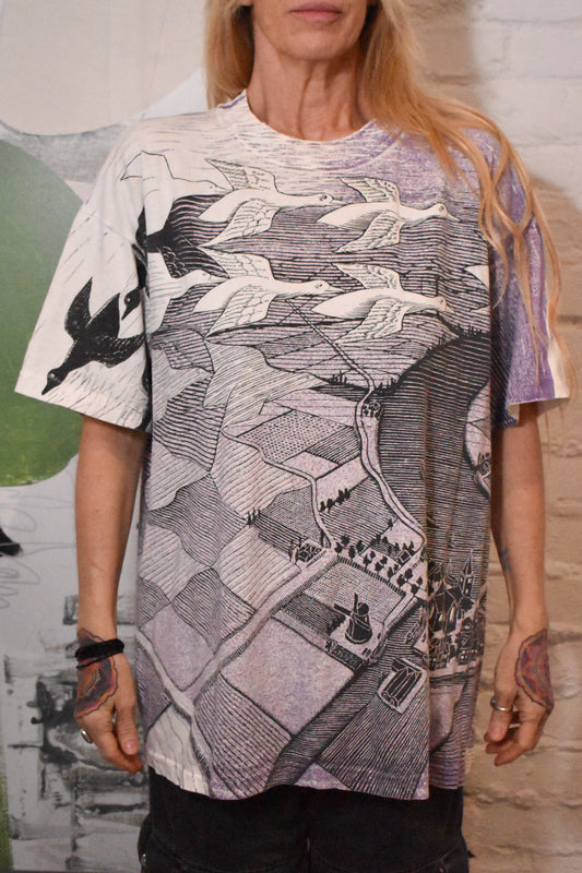 Vintage RARE "MC Escher Art" All Over Print T-shirt