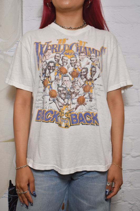 Vintage 1980s "Lakers World Champs Back To Back" T-shirt