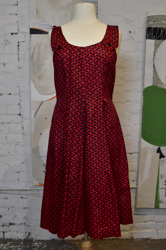 Vintage 1950s Red Abstract Acetate Party Dress