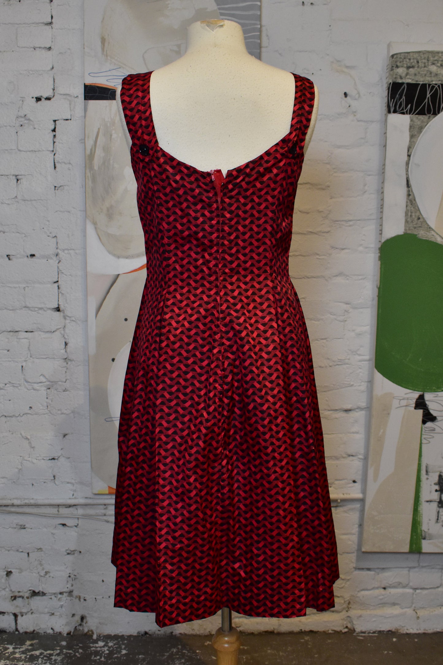 Vintage 1950s Red Abstract Acetate Party Dress