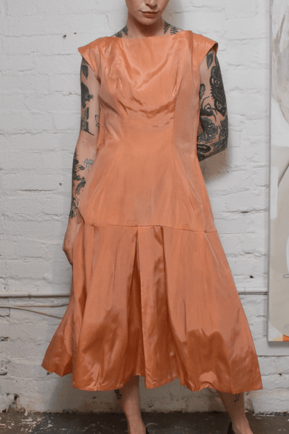 Vintage 1950s Salmon Pink Taffeta Dress