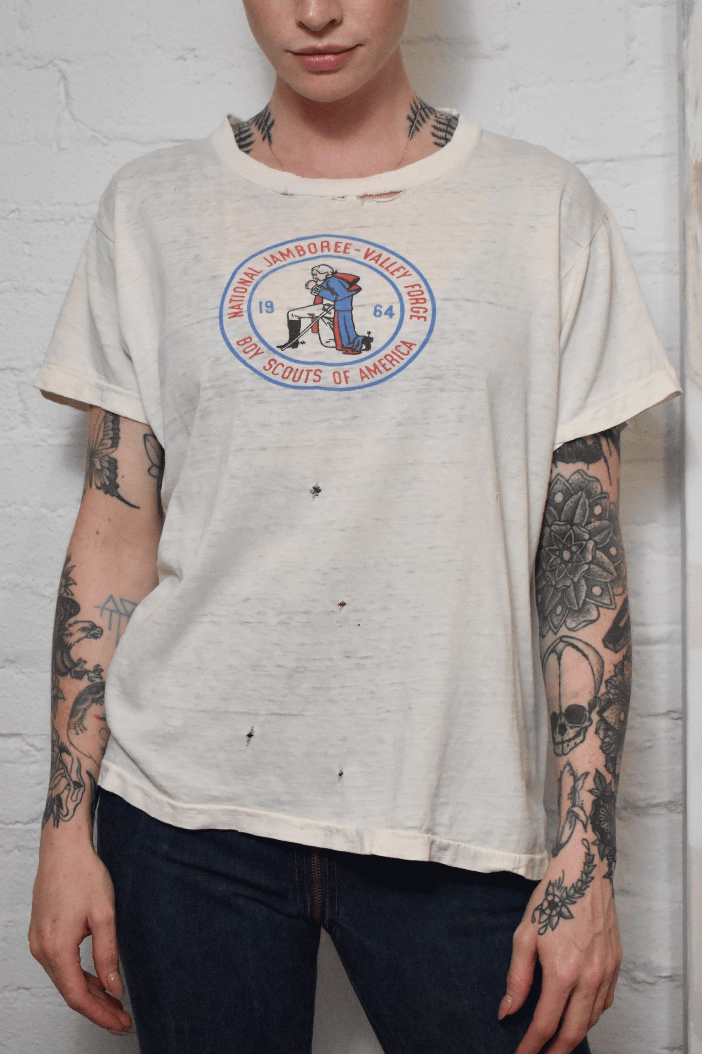 Vintage 1960s Trashed "National Jamboree Valley Forge Boy Scouts of America" T-shirt