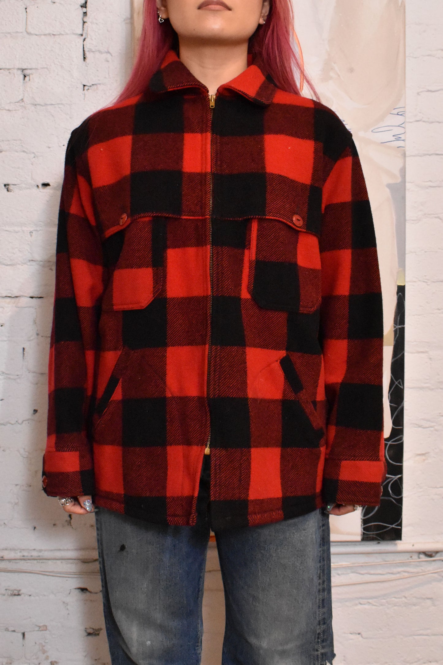 Vintage 1980s "Woolrich" Buffalo Check Wool Jacket