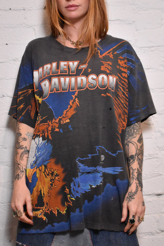 Vintage 1995 "Harley Davidson" Eagle All Over Print T-shirt
