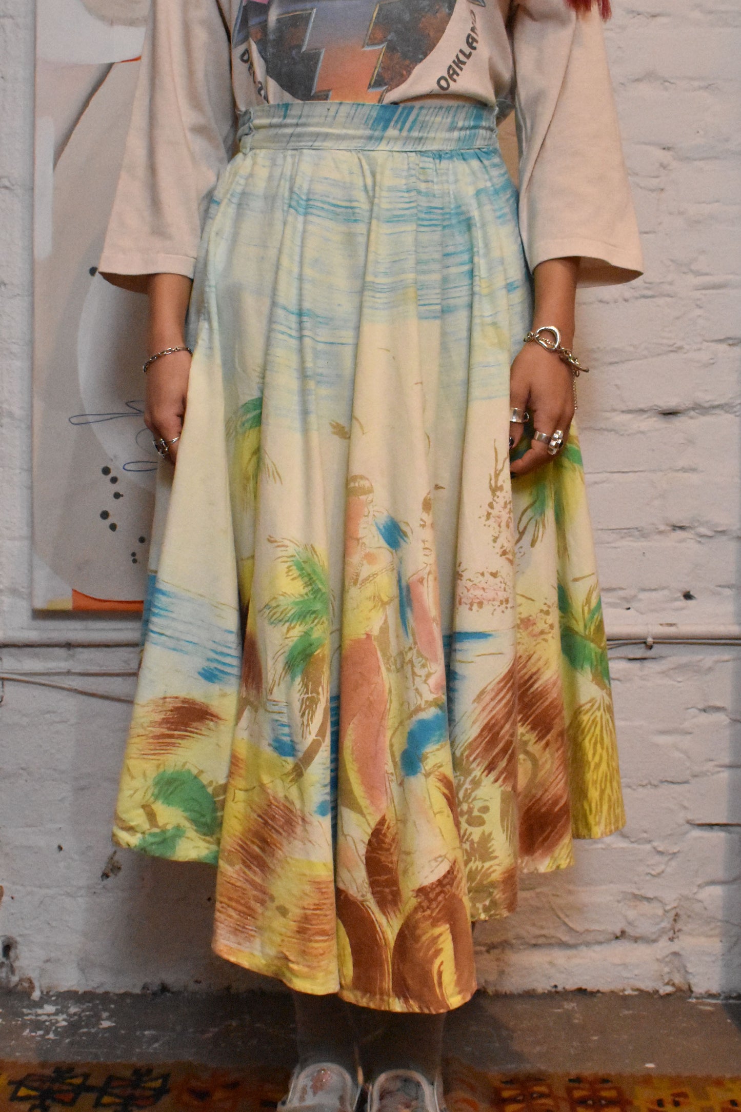 Vintage 1950s Hand Painted Mexican Skirt