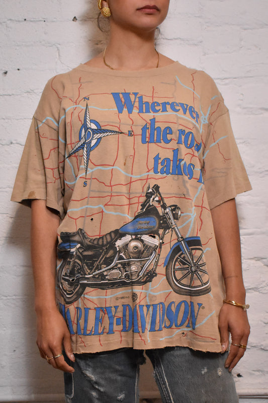 Vintage 1995 Harley Davidson Wherever The Road Takes Me T-shirt