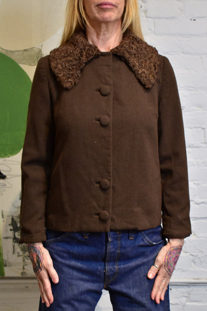 Vintage "The Horse Clothes" Cropped Brown Chocolate Blazer With Fur Collar