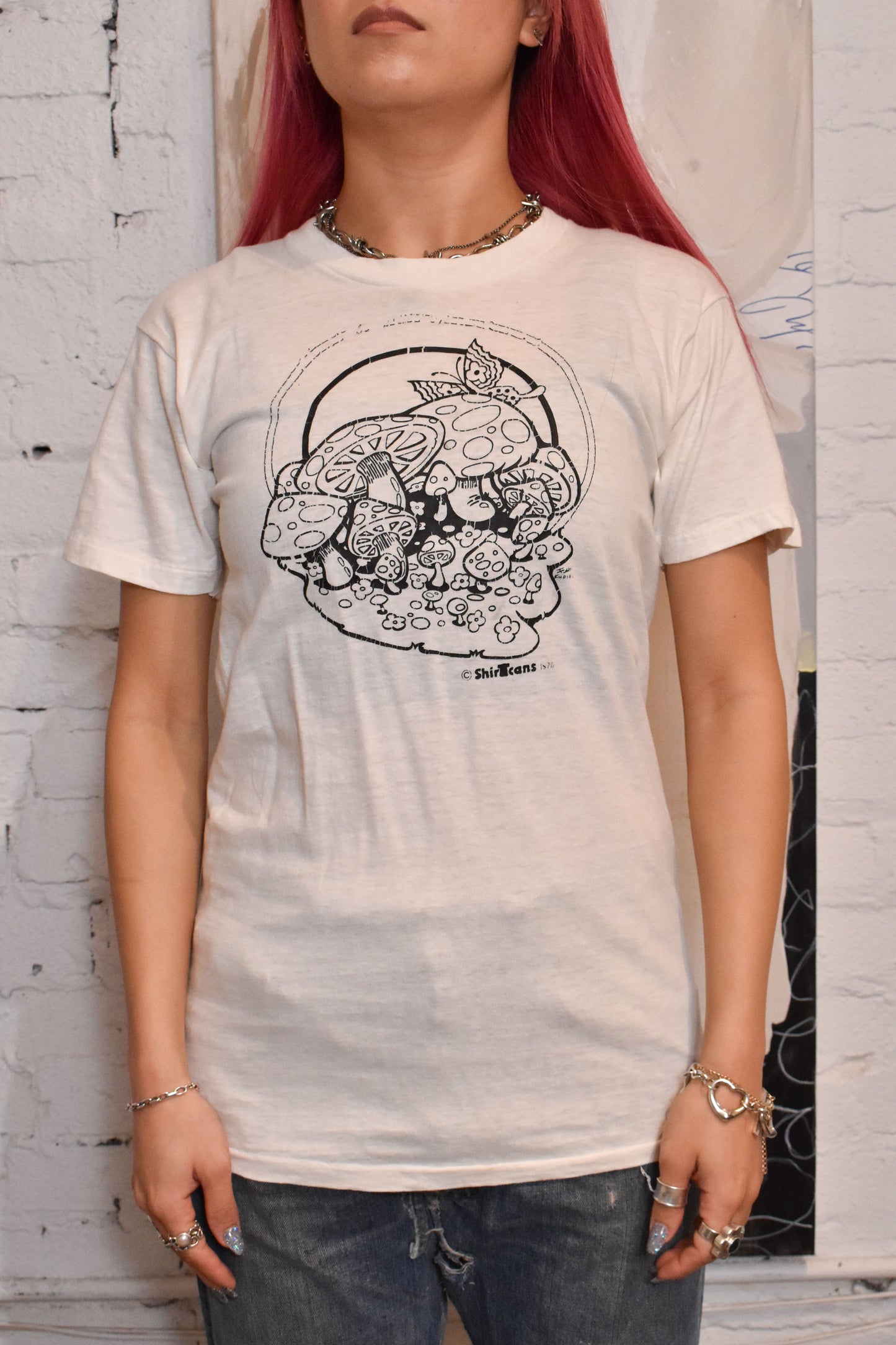 Vintage 1970s Mushrooms Print T-shirt