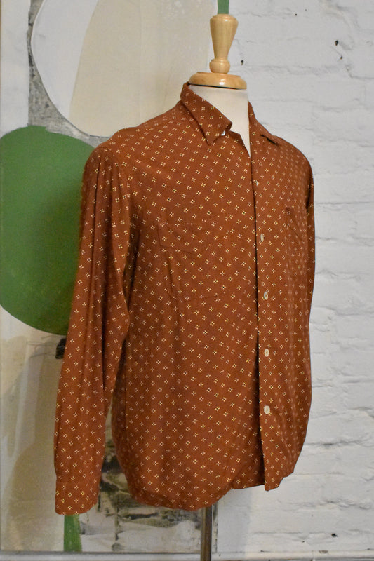 Vintage 1940s Caramel Floral Rayon Shirt