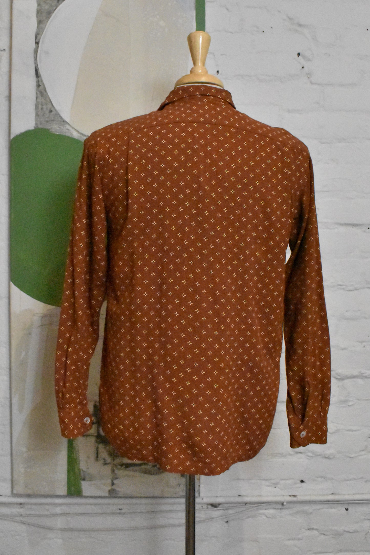 Vintage 1940s Caramel Floral Rayon Shirt