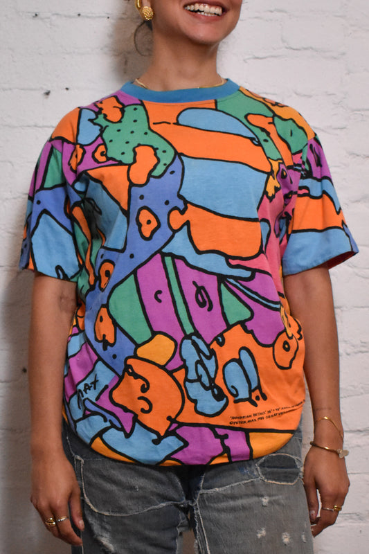 Vintage 1986 Peter Max Save The World Reversible All Over Print T-shirt