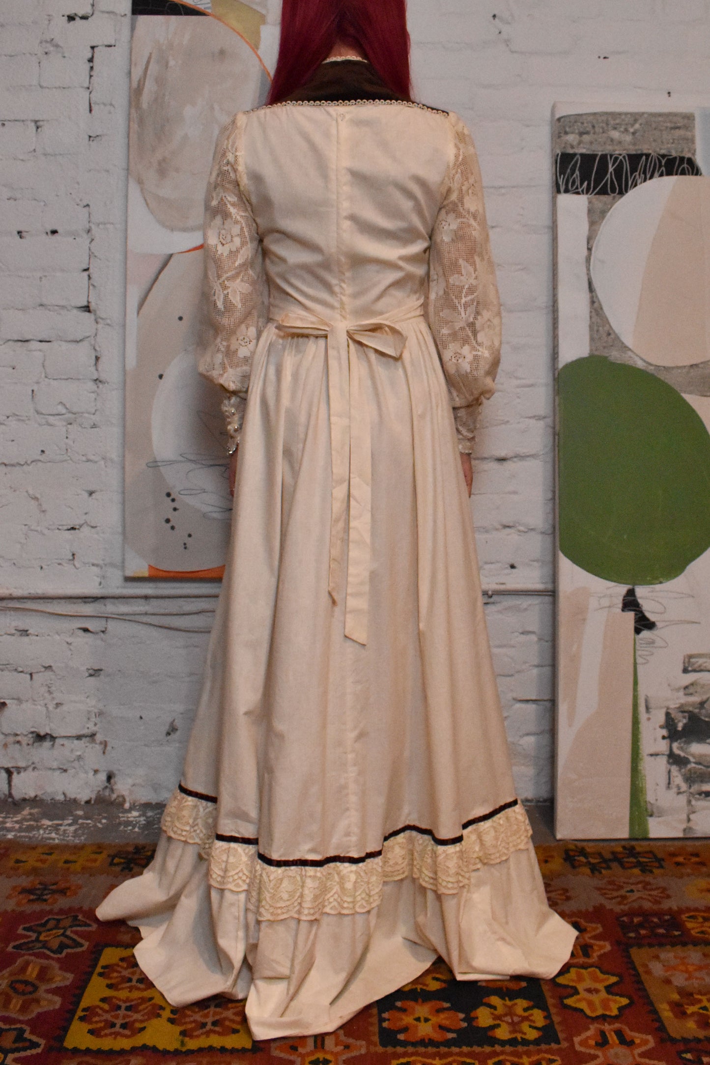 Vintage 1970s "Gunne Sax" Velvet And Crochet Maxi Dress