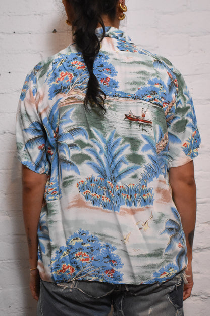 Vintage 1950s Rayon Novelty Hawaiian Shirt