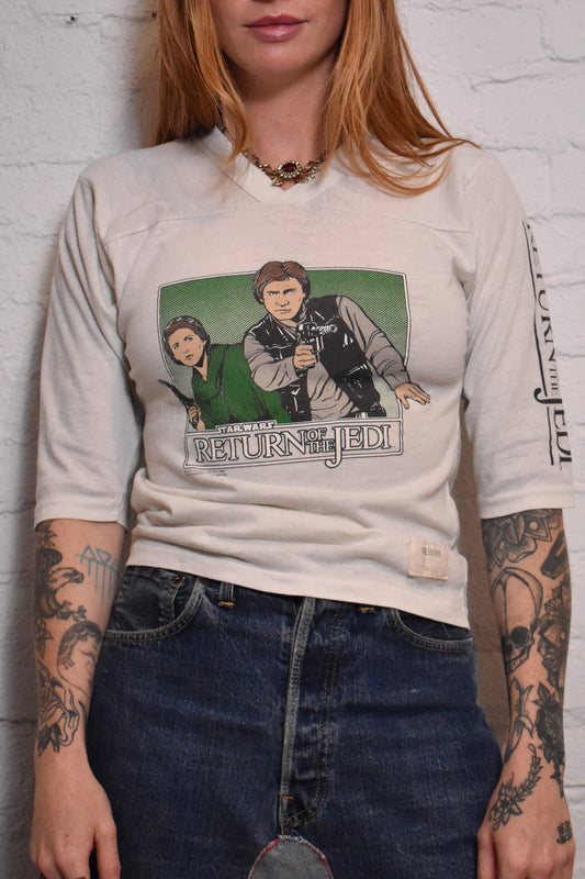 Vintage 1983 Star Wars Return of The Jedi Single Stitch 1/4 Length V-Neck T-shirt Lucas Film Ltd.