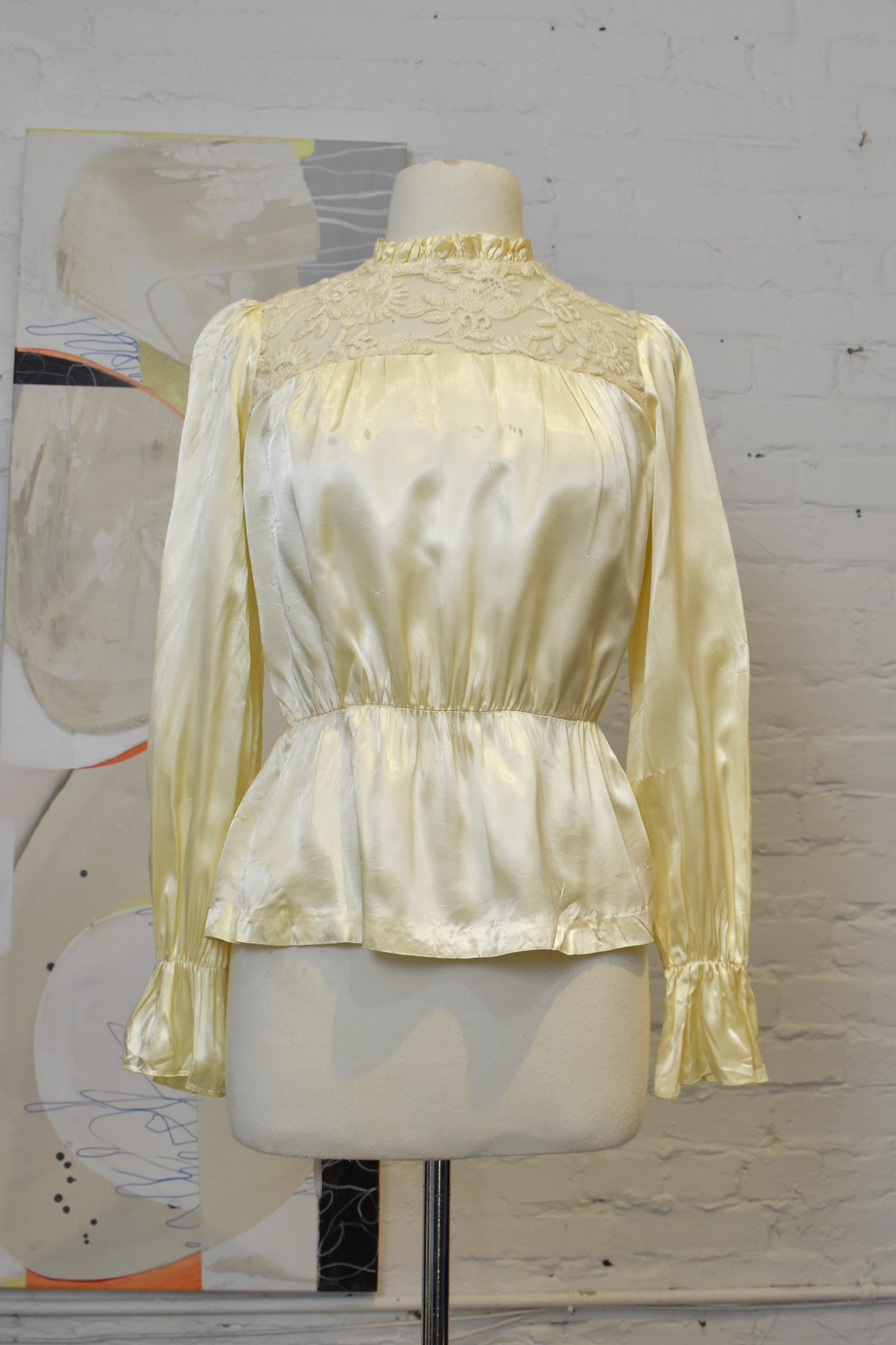 Vintage 1970's Ivory Satin "Rag O Muffin" Blouse
