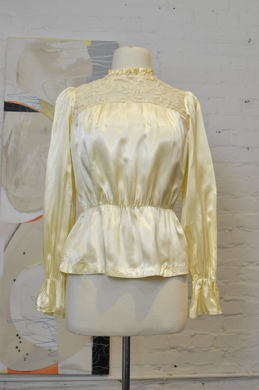 Vintage 1970's Ivory Satin "Rag O Muffin" Blouse