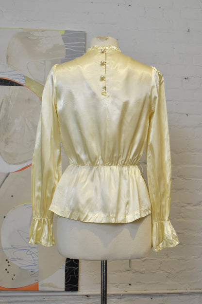 Vintage 1970's Ivory Satin "Rag O Muffin" Blouse