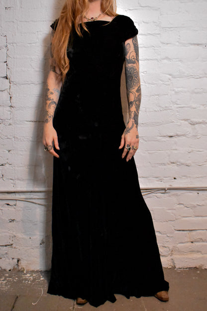 Vintage 1930s Silk Velvet Black Gown