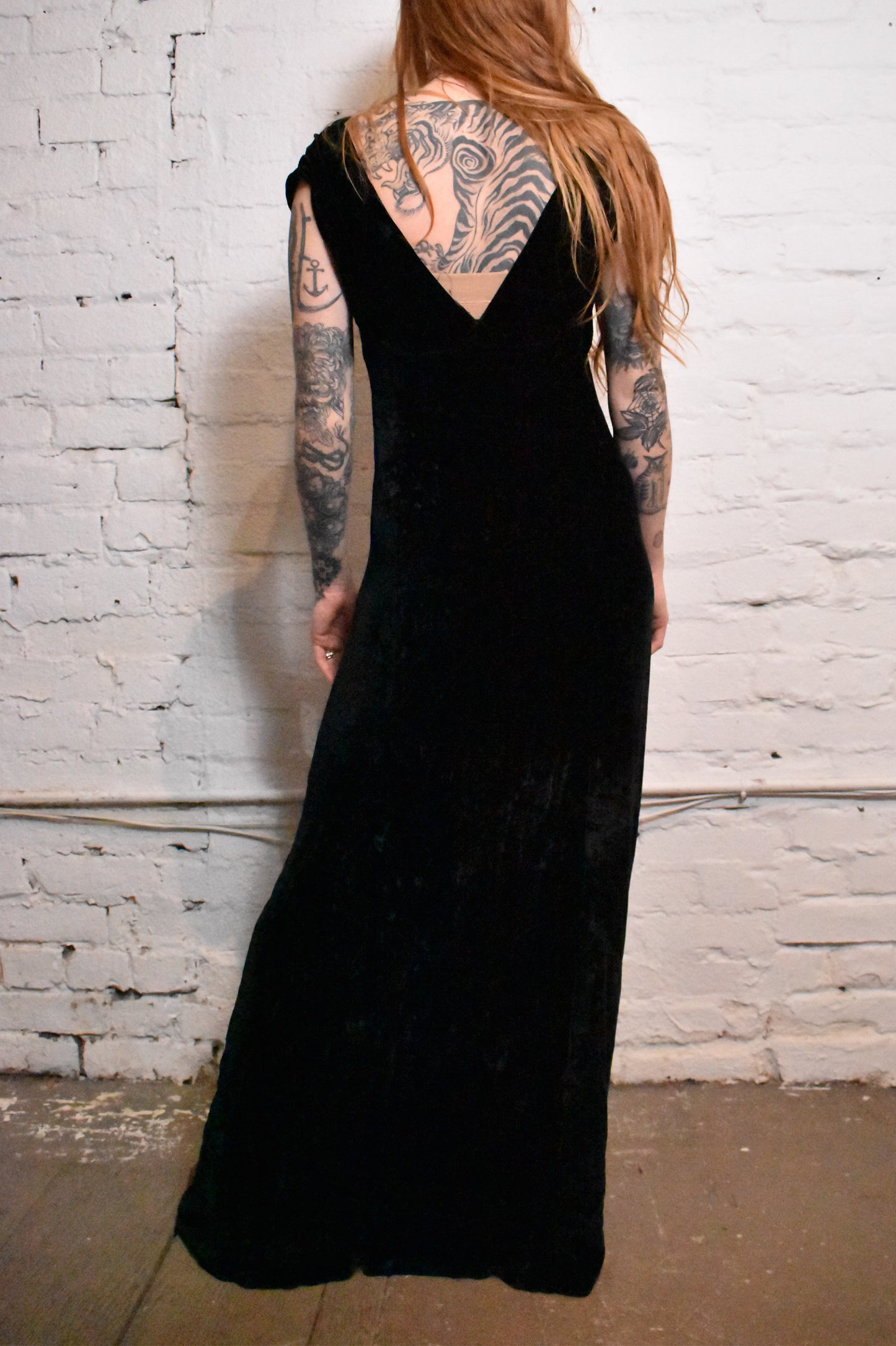 Vintage 1930s Silk Velvet Black Gown