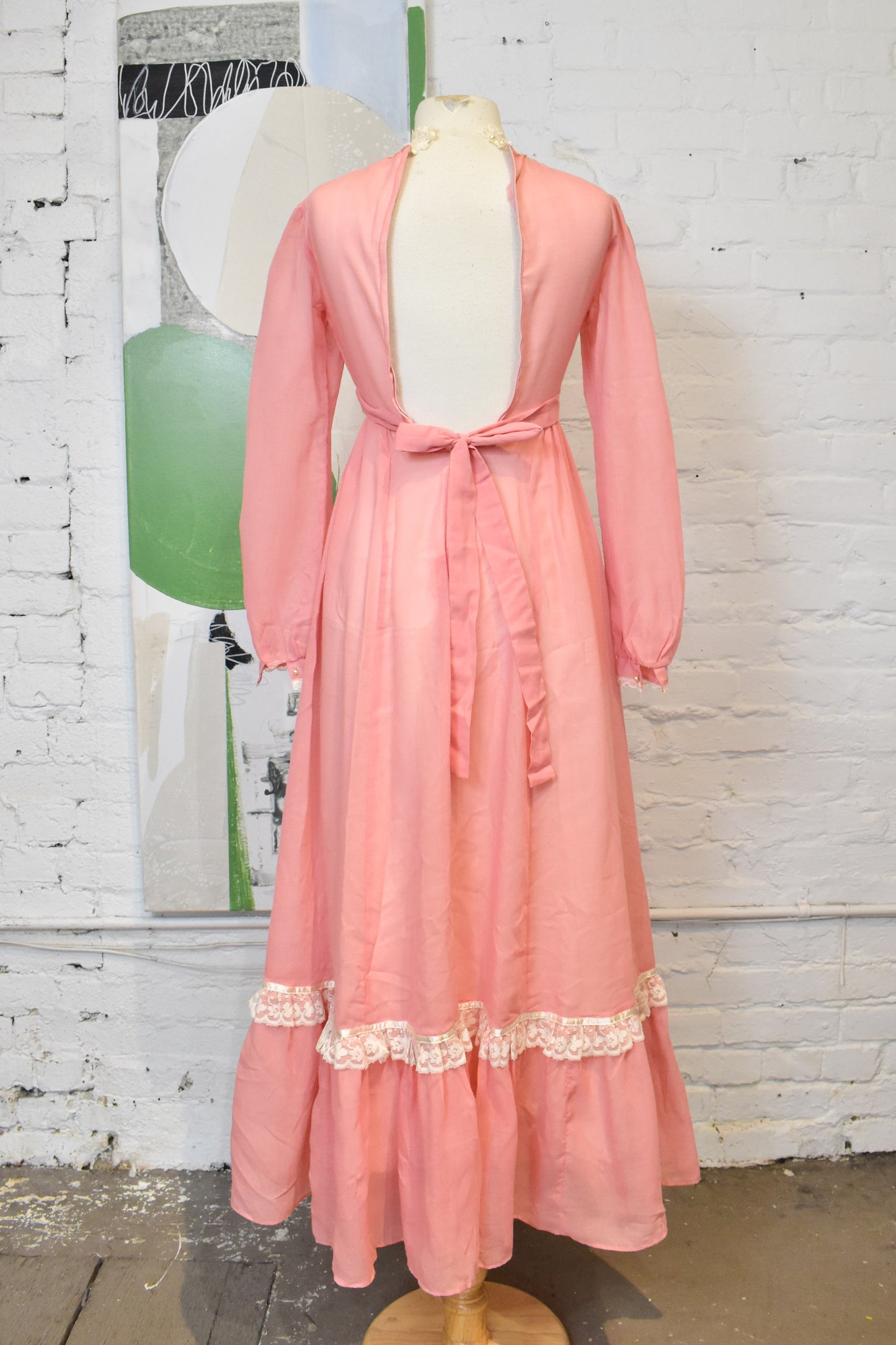 Vintage 1970's "Gunne Sax" Bubble Gum Pink Prairie Maxi Dress