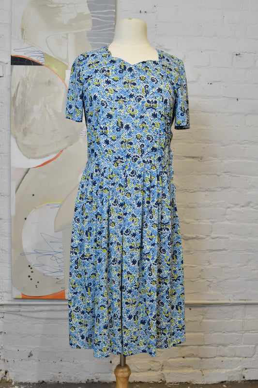 Vintage 1960s Abstract Blue Floral Nylon Dress and Bolero Jacket
