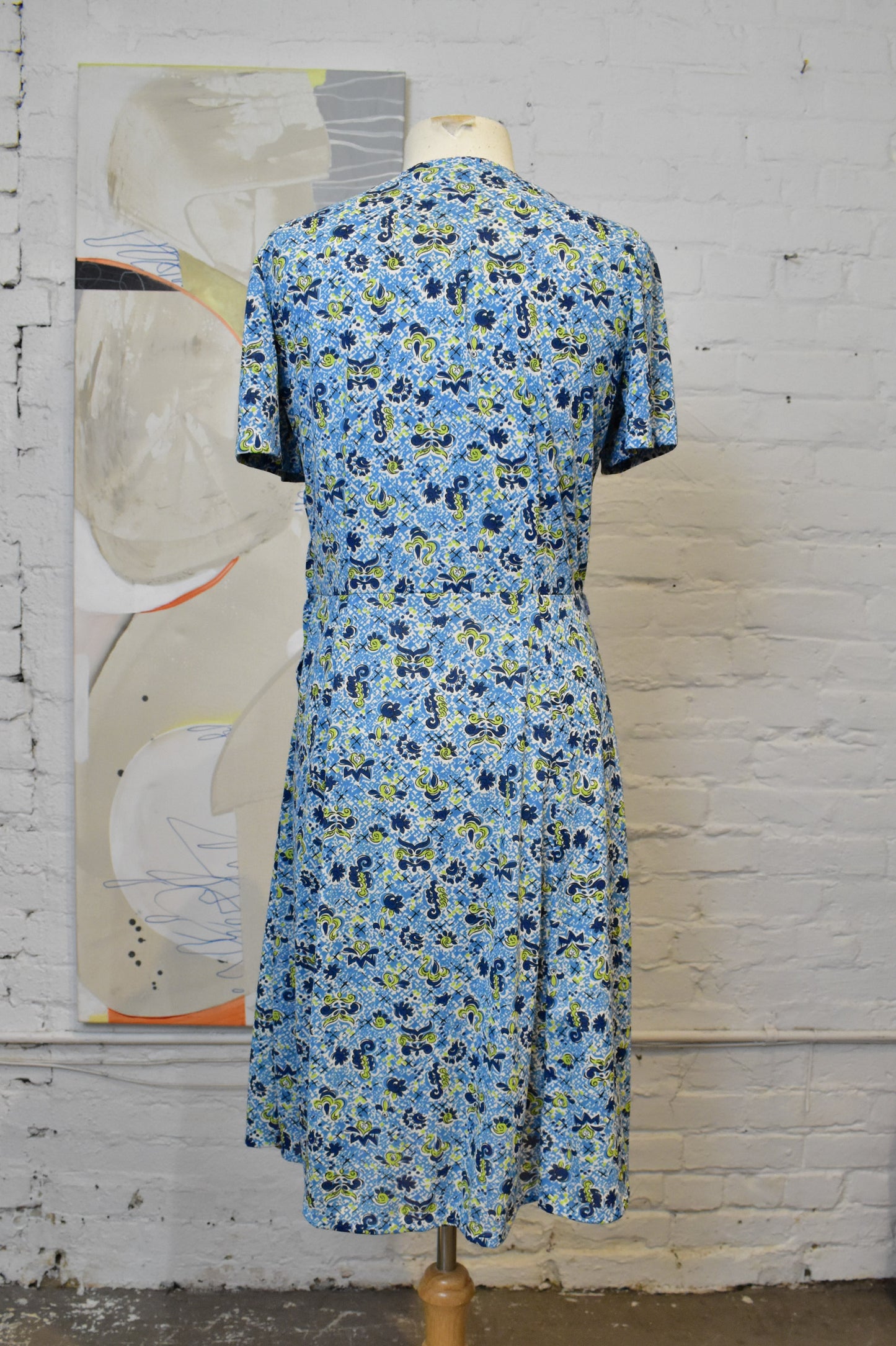 Vintage 1960s Abstract Blue Floral Nylon Dress and Bolero Jacket