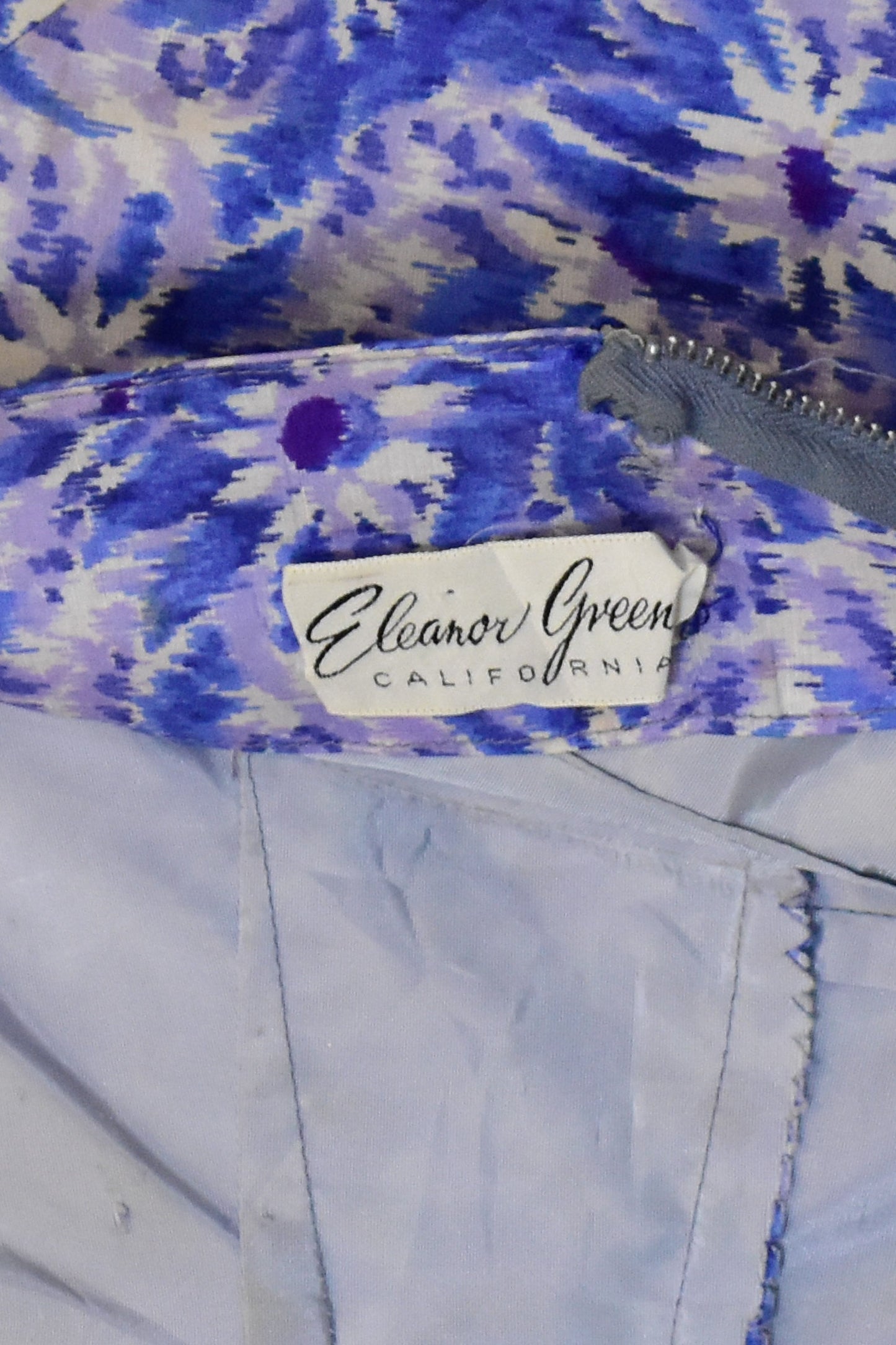 Vintage 1960s "Eleanor Green" Silk Periwinkle Purple Floral Dress