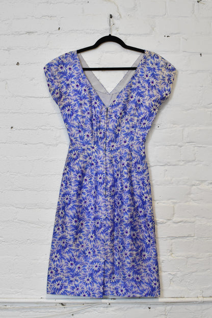 Vintage 1960s "Eleanor Green" Silk Periwinkle Purple Floral Dress