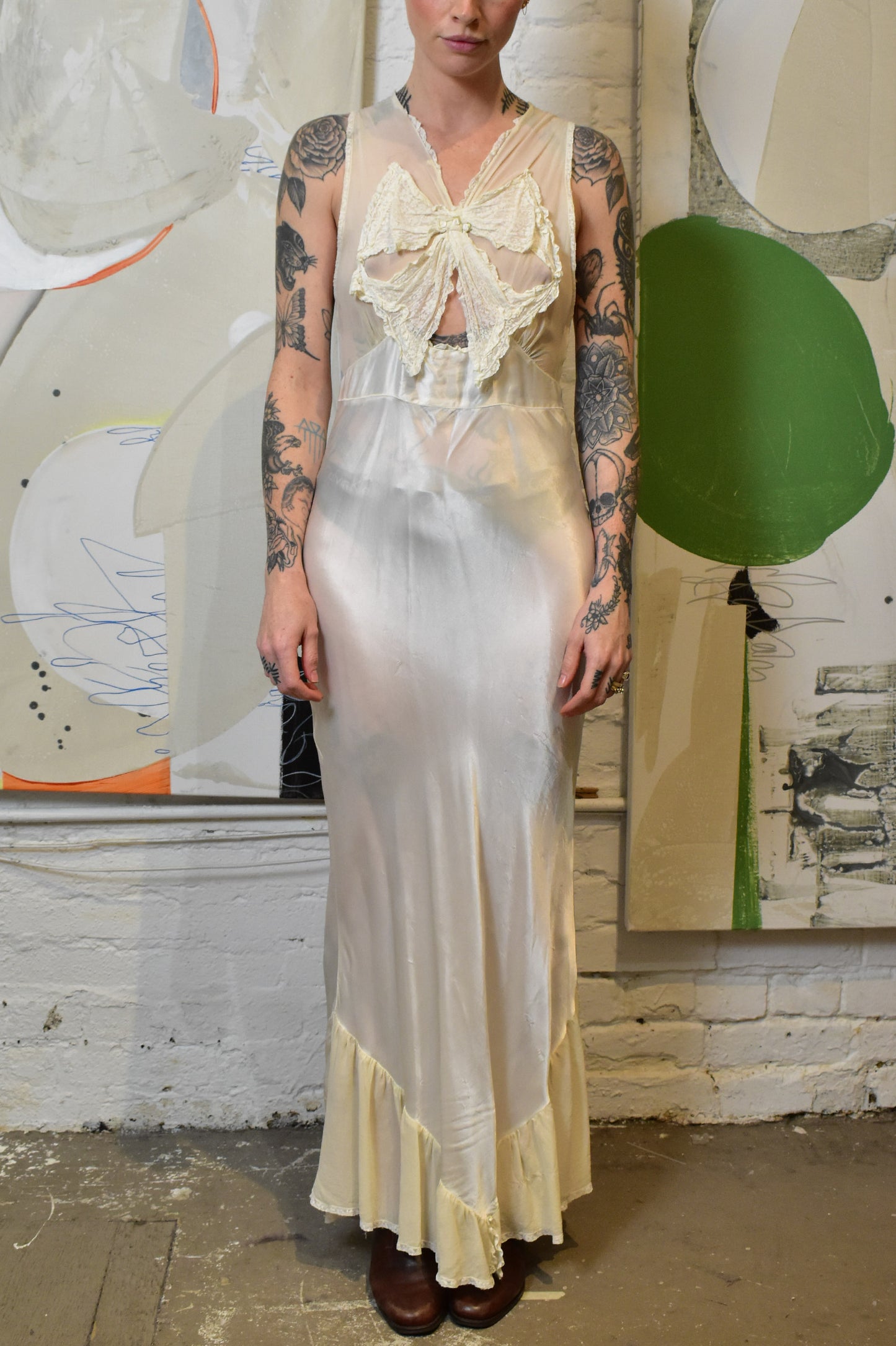 Vintage 1930s "Gilbreath" Pearl Silk Bias Cut Nightgown