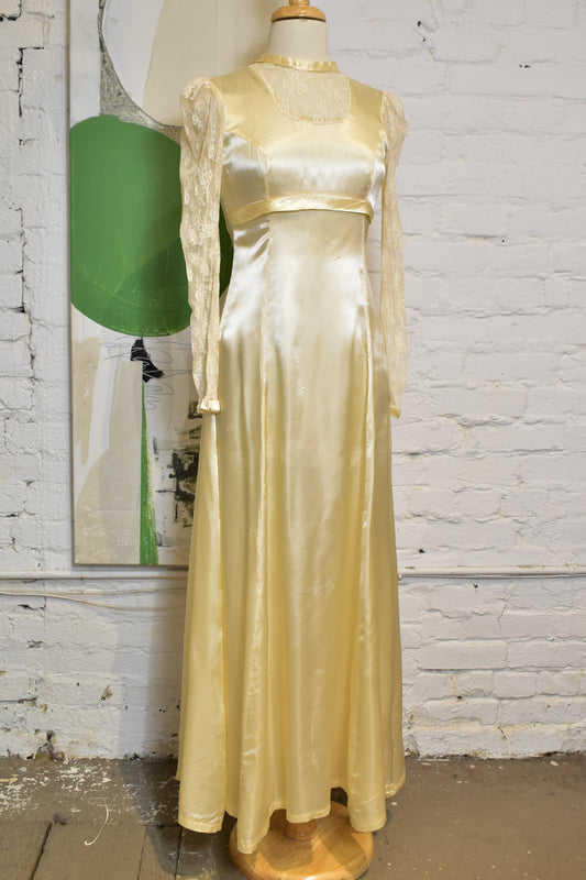 Vintage 1970s Beige Satin Gown