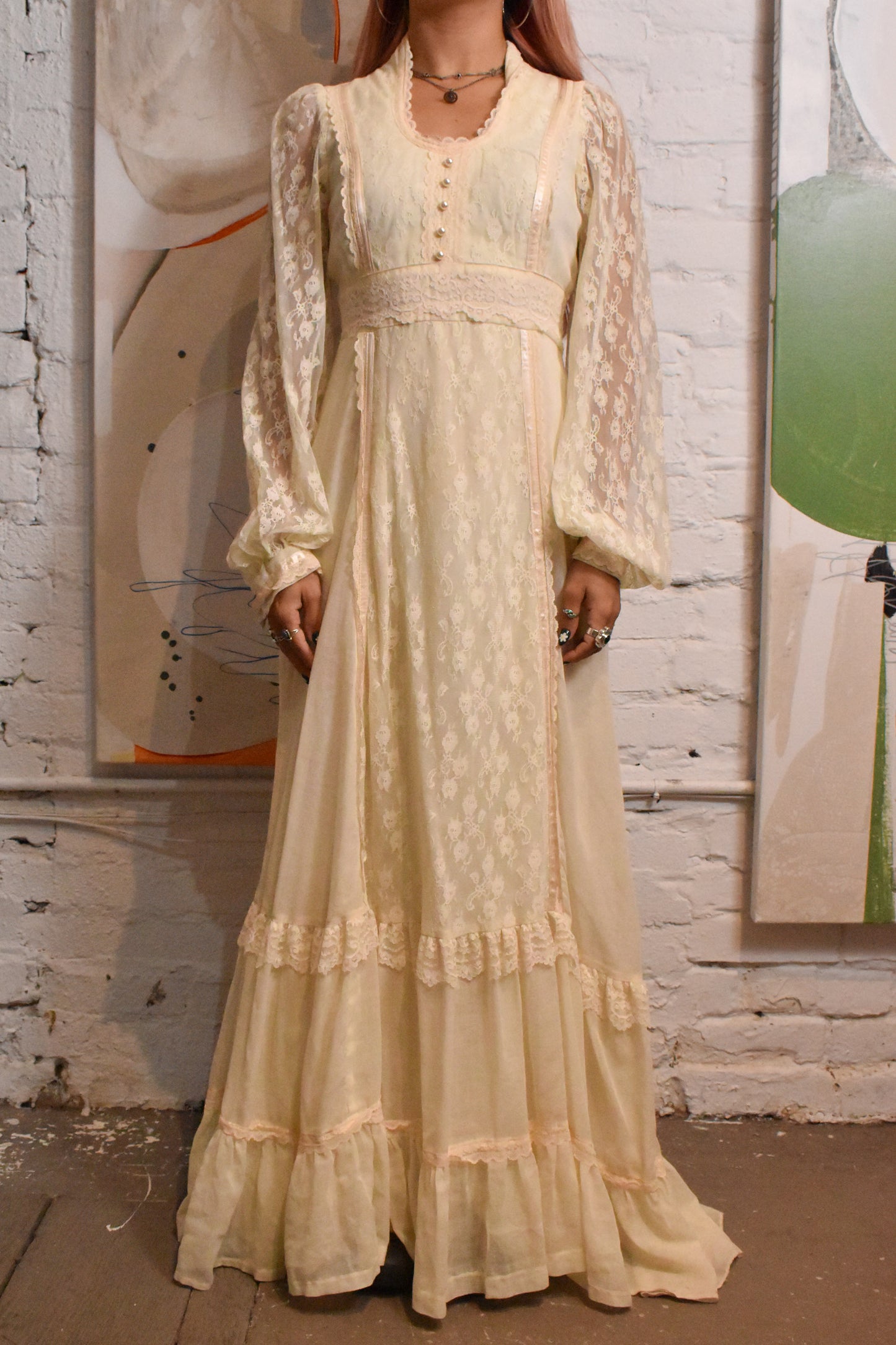 Vintage 1970s "Gunne Sax" Cream Prairie Lace Dress