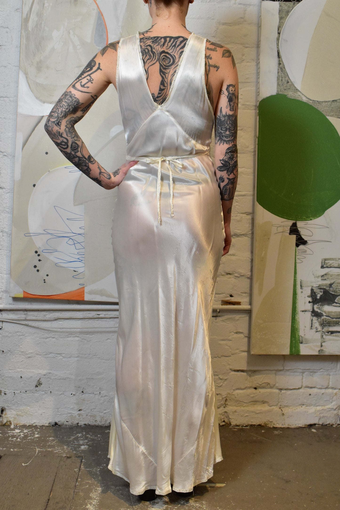 Vintage 1930s "Gilbreath" Pearl Silk Bias Cut Nightgown