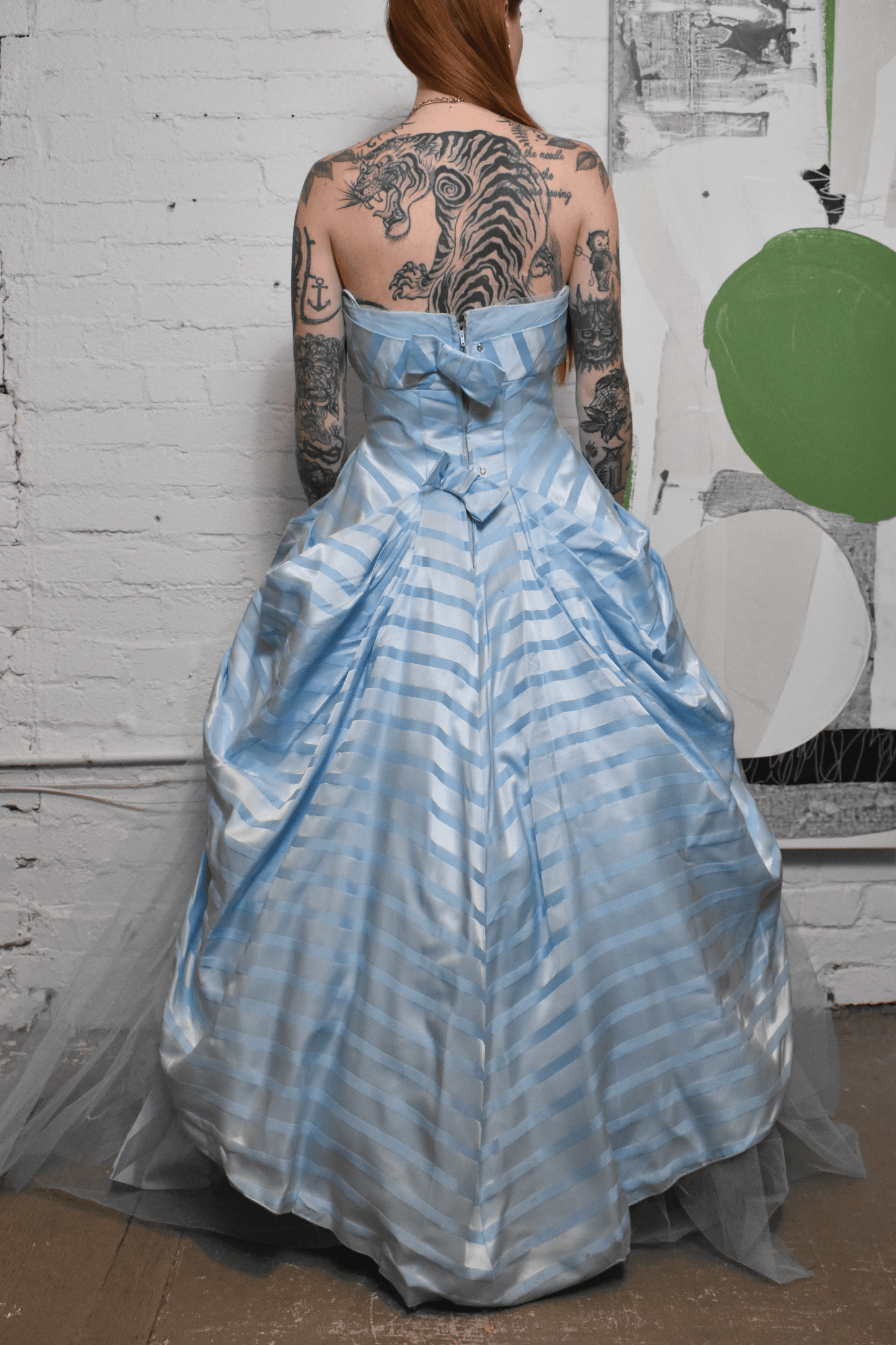 Vintage 1950s "Hillis" Baby Blue Crinoline Strapless Princess Cinderella Gown
