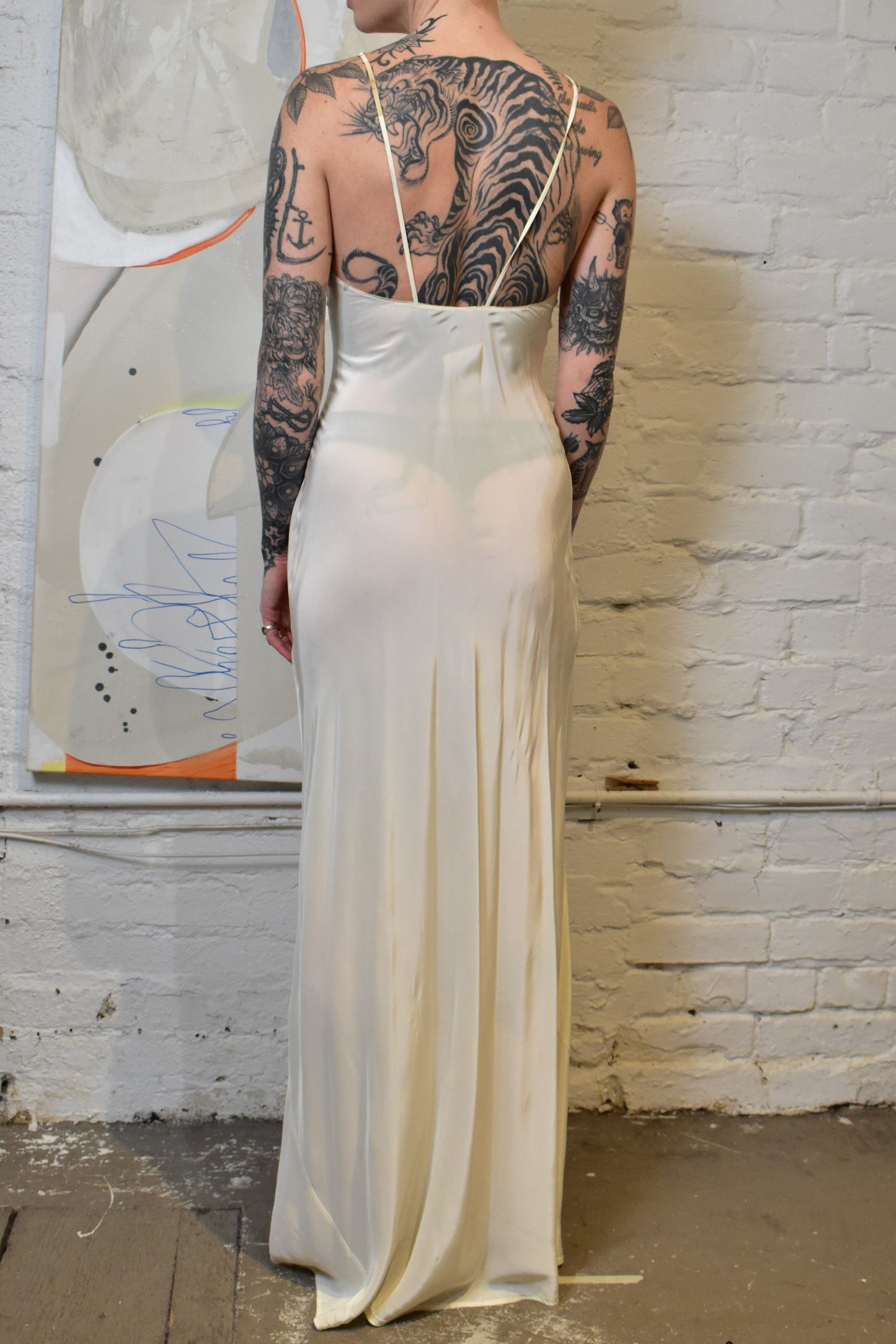 Vintage 1940s "Marshall Fields Company" Ivory Rayon Slip Dress