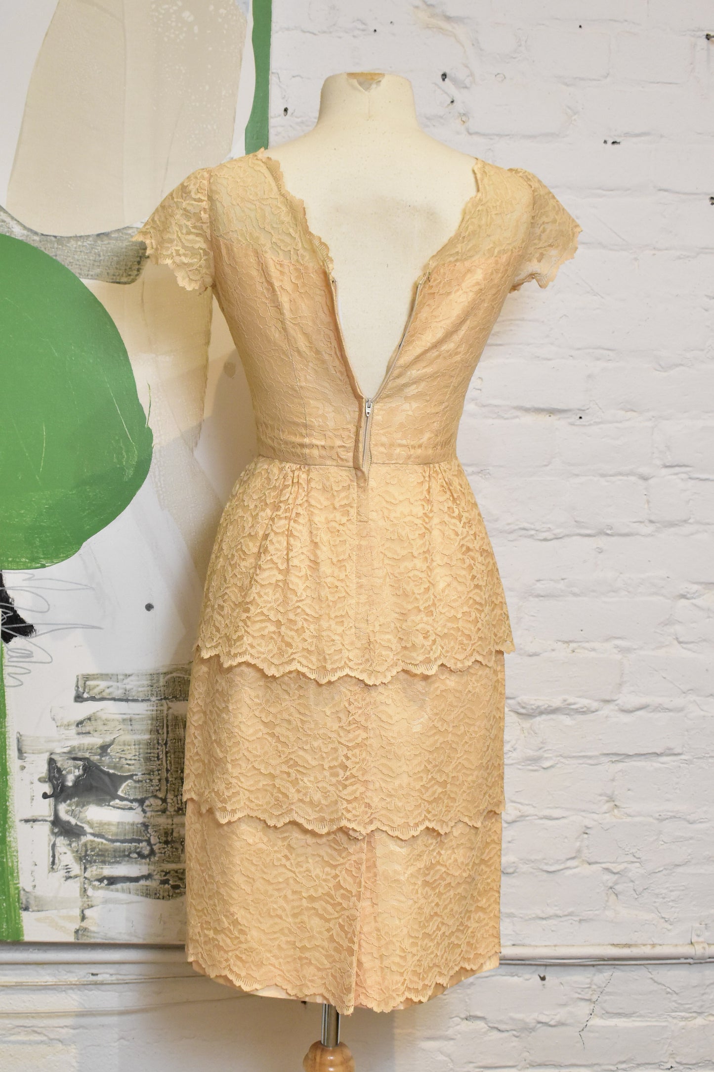 Vintage 1950s "Sylvia Ann" Peach Biege Lace Dress