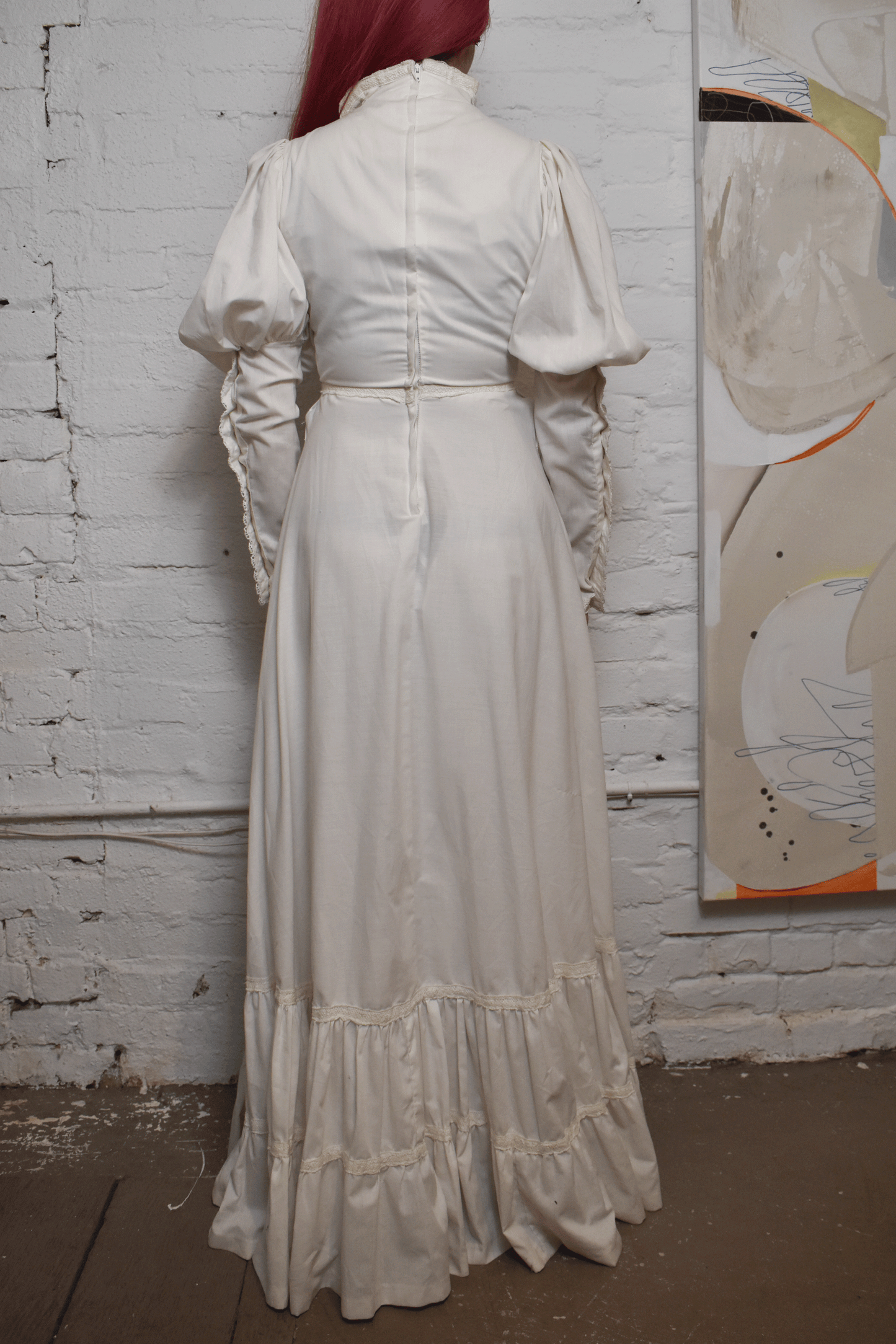 Vintage 1970s "Gunne Sax" White Cotton Crochet Prairie Dress