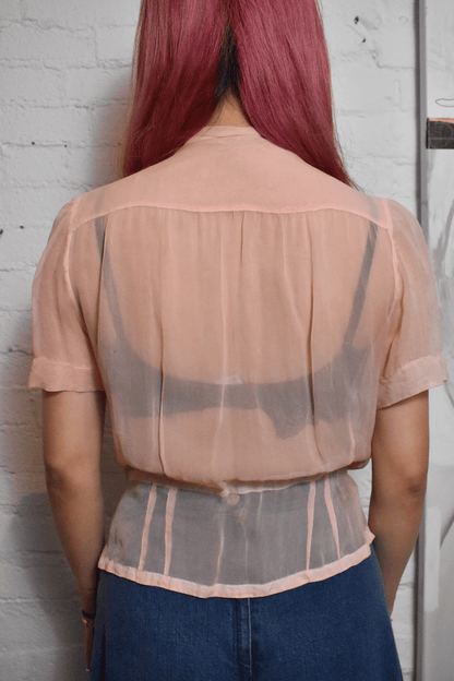 Vintage 1950s Pleated Pink Sheer Silk Blouse