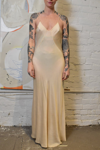 Vintage 30s 40s Peach Silk Bias Cut Slip Dress