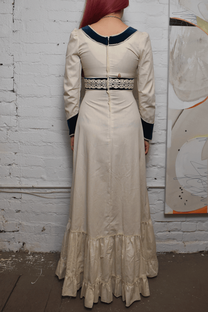 Vintage 1970s "Gunne Sax" Velvet And Crochet Maxi Dress