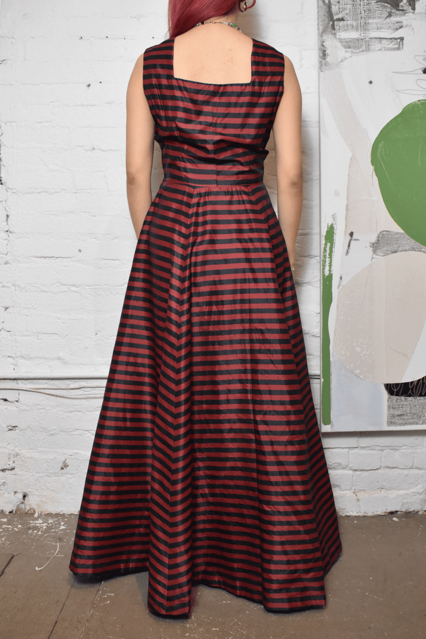 Vintage 1950s Stripped Wine and Navy Dress