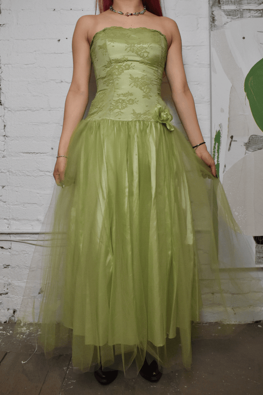 Vintage 2000s "Jessica McClinton for Gunne Sax" Green Tulle Strapless Dress