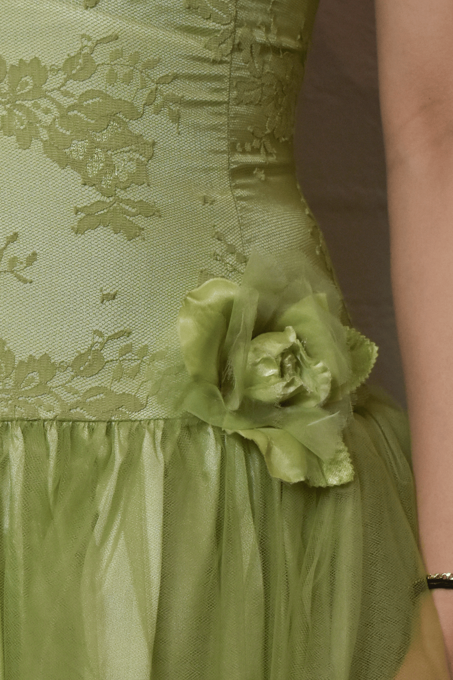 Vintage 2000s "Jessica McClinton for Gunne Sax" Green Tulle Strapless Dress