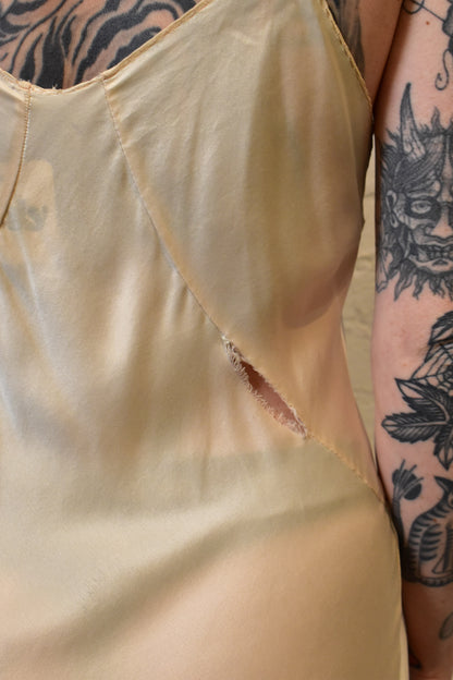 Vintage 30s 40s Peach Silk Bias Cut Slip Dress