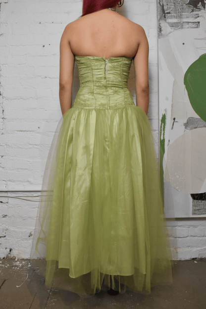 Vintage 2000s "Jessica McClinton for Gunne Sax" Green Tulle Strapless Dress