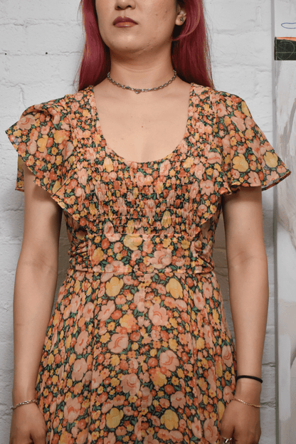 Vintage 1970s "Rags by Kessandra" Floral Prairie Sheer Dress