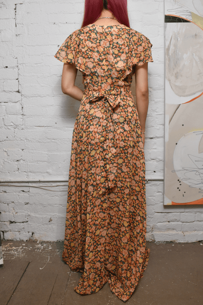 Vintage 1970s "Rags by Kessandra" Floral Prairie Sheer Dress